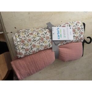 Carters Child of Mine Muslin Swaddle Blankets 2 Pack Floral Pink 40x40 NEW